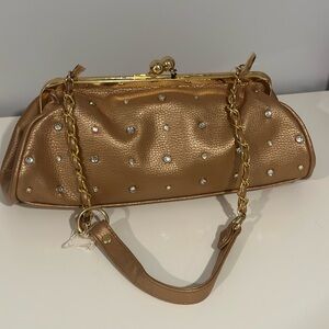 Vintage Gold Rhinestone Accent Frame Wristlet Clutch